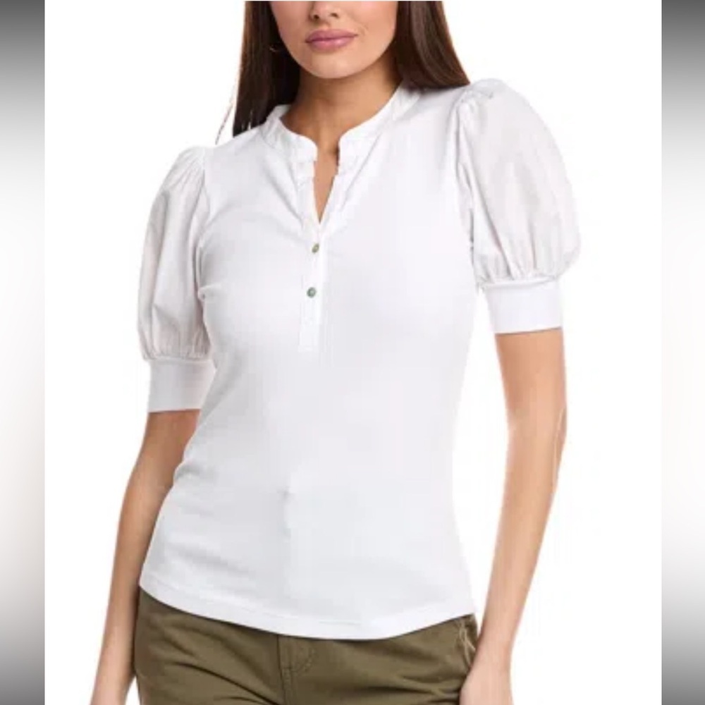 NWT Sundry Small Women’s White Mixed Media Henley  Puff Sleeve top